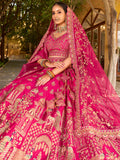 Classic Rani Pink Zarkan Embroidery Silk Bridal Lehenga Choli With Double Dupatta
