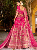 Classic Rani Pink Zarkan Embroidery Silk Bridal Lehenga Choli With Double Dupatta