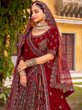 Dreamy Maroon Thread Embroidery Velvet Bridal Lehenga Choli With Double Dupatta