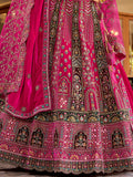Amazing Rani Pink Floral Embroidery Velvet Bridal Lehenga Choli With Double Dupatta