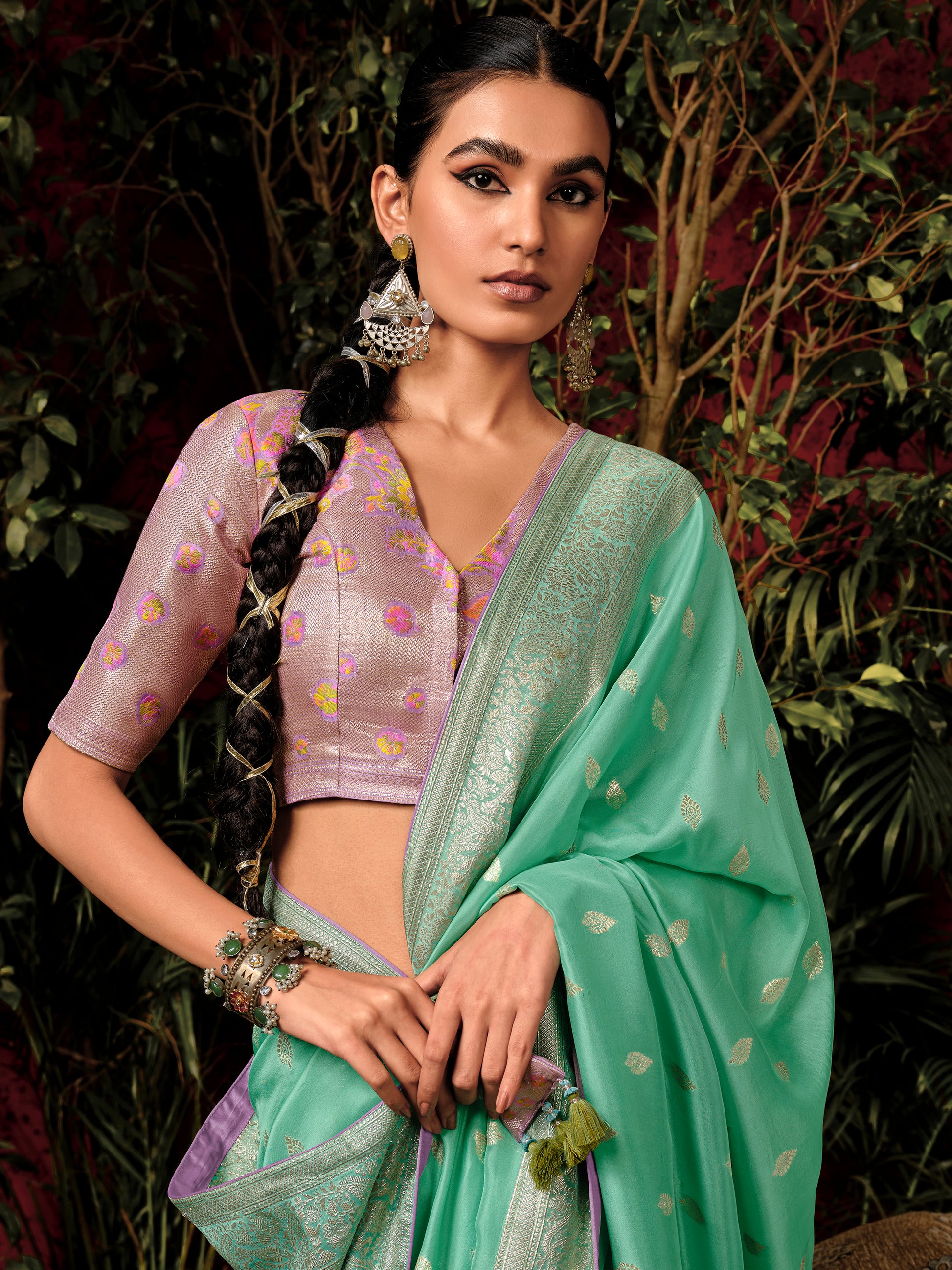 Alluring Sea Green Zari Weaving Silk Festive Wear Saree With Blouse