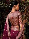 Attractive Wine Zari Weaving Silk Events Wear Saree With Blouse
