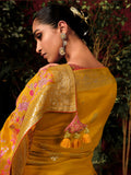 Stunning Mustard Yellow Zari Weaving Silk Haldi Wear Saree With Blouse