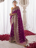 Pretty Purple Zari Weaving Silk Wedding Wear Saree With Blouse