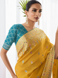 Stunning Yellow Zari Weaving Silk Haldi Wear Saree With Blouse