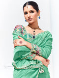 Captivating Teal Green Embroidered Organza Festival Wear Saree