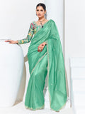 Captivating Teal Green Embroidered Organza Festival Wear Saree