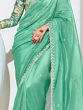Captivating Teal Green Embroidered Organza Festival Wear Saree