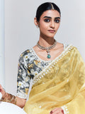 Alluring Yellow Embroidered Organza Festival Wear Saree With Blouse