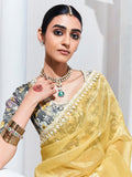 Alluring Yellow Embroidered Organza Festival Wear Saree With Blouse