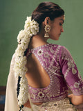Gorgeous Off-White Dori Work Silk Wedding Wear Saree With Blouse
