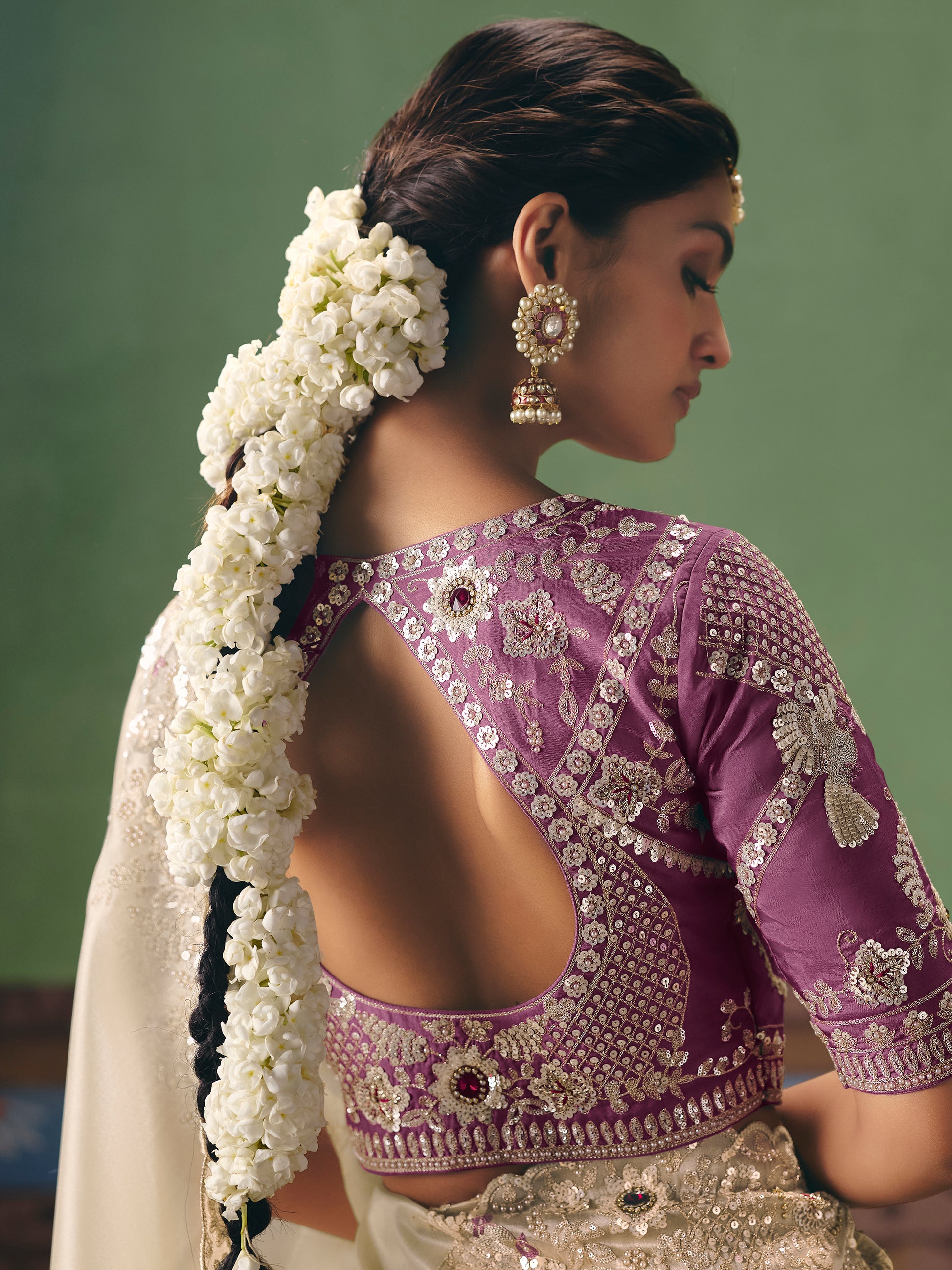 Gorgeous Off-White Dori Work Silk Wedding Wear Saree With Blouse