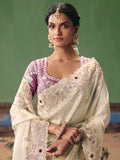 Gorgeous Off-White Dori Work Silk Wedding Wear Saree With Blouse