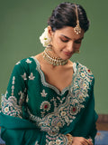 Sparkling Teal Green Dori Embroidered Silk Designer Saree With Blouse