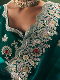 Sparkling Teal Green Dori Embroidered Silk Designer Saree With Blouse