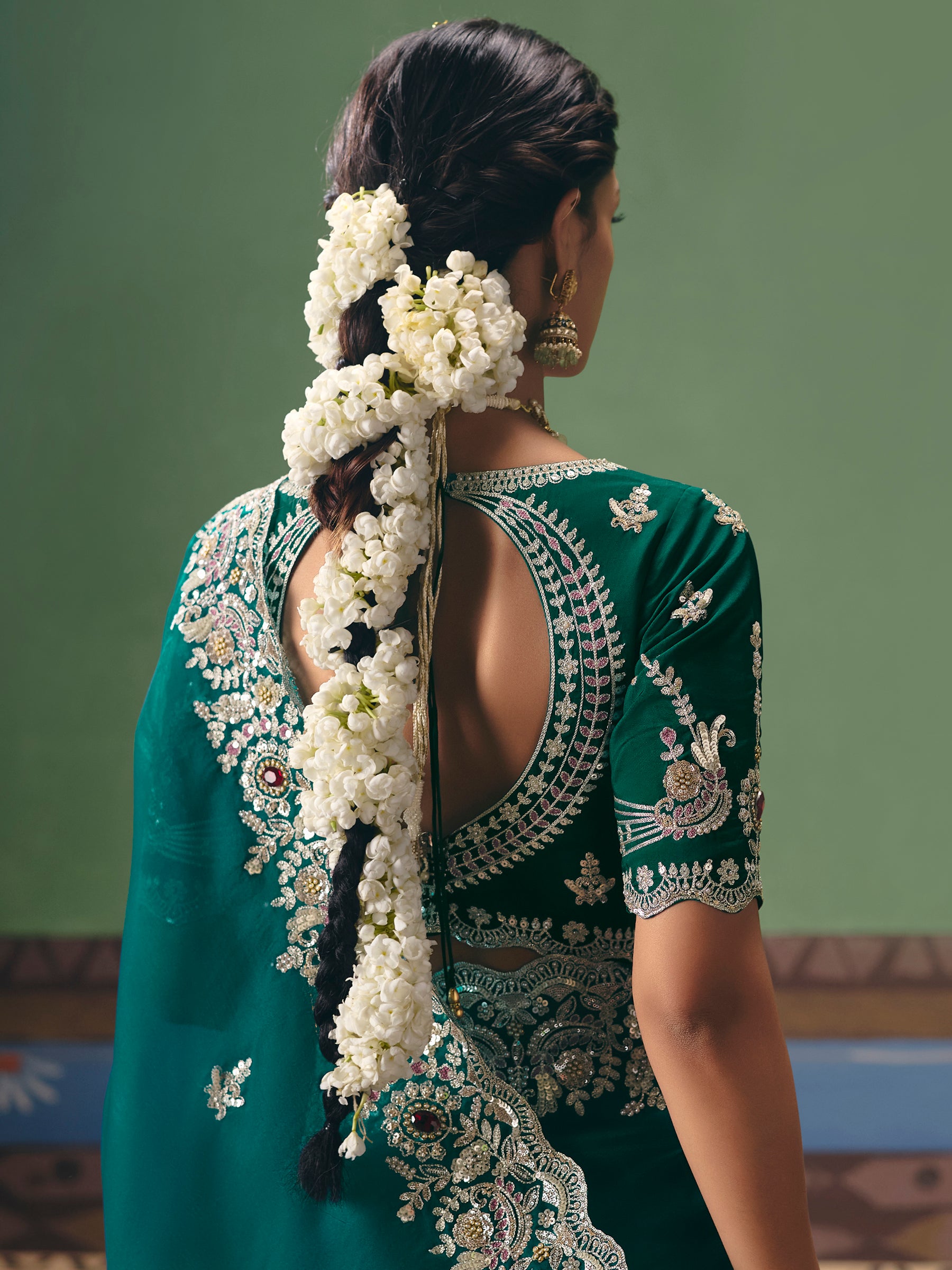 Sparkling Teal Green Dori Embroidered Silk Designer Saree With Blouse