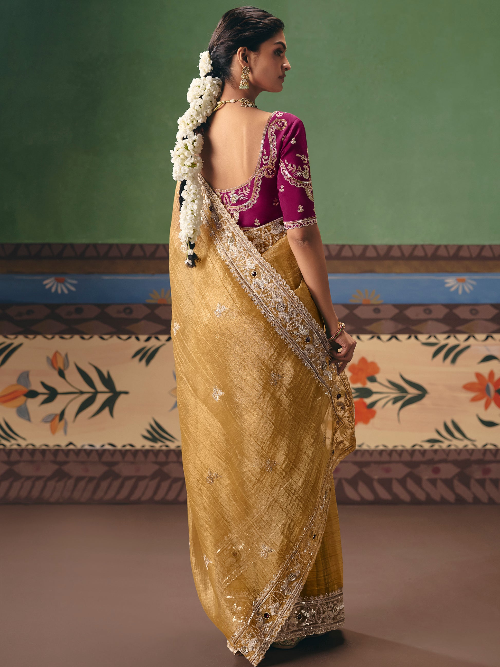 Enchanting Yellow Stone Work Silk Haldi Wear Saree With Blouse