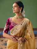 Enchanting Yellow Stone Work Silk Haldi Wear Saree With Blouse