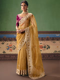 Enchanting Yellow Stone Work Silk Haldi Wear Saree With Blouse
