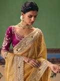 Enchanting Yellow Stone Work Silk Haldi Wear Saree With Blouse