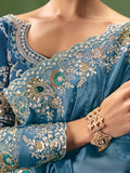 Incredible Blue Dori Embroidered Silk Festival Wear Saree With Blouse