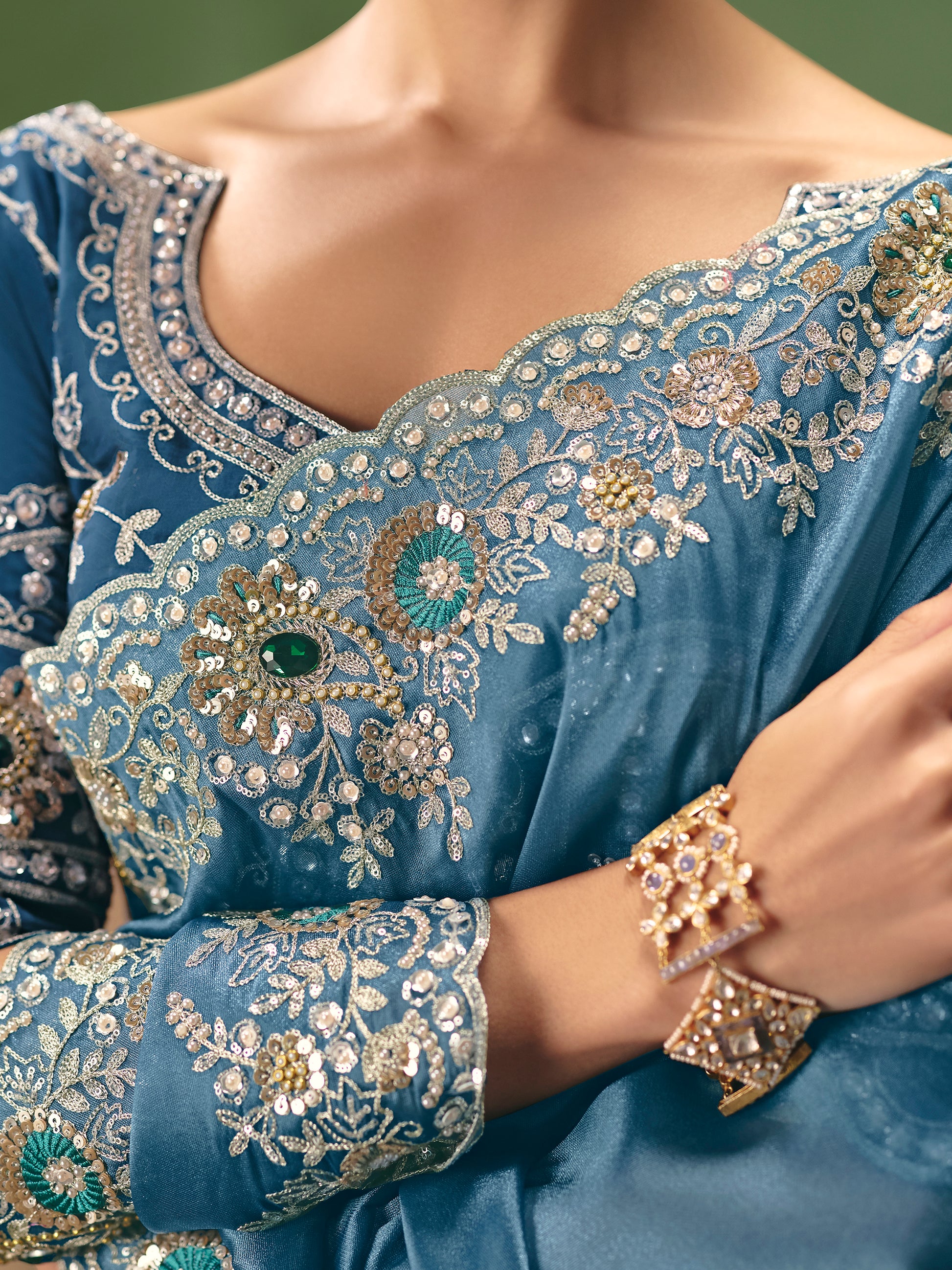 Incredible Blue Dori Embroidered Silk Festival Wear Saree With Blouse