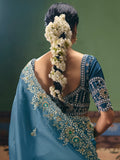 Incredible Blue Dori Embroidered Silk Festival Wear Saree With Blouse