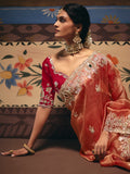 Lovely Orange Sequins Silk Wedding Wear Saree With Blouse