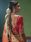 Lovely Orange Sequins Silk Wedding Wear Saree With Blouse
