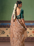 Marvelous Beige Dori Embroidered Silk Engagement Wear Saree