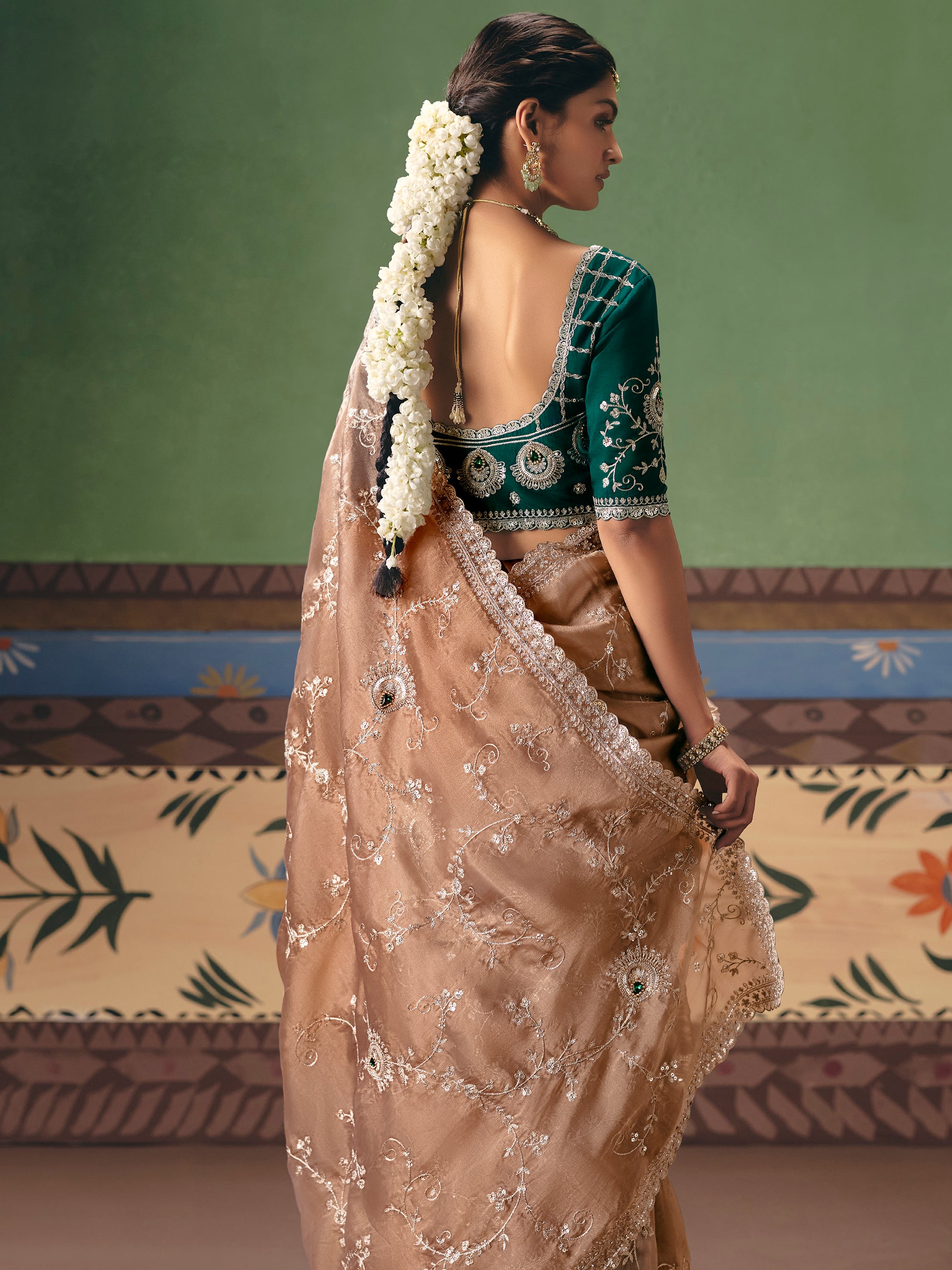 Marvelous Beige Dori Embroidered Silk Engagement Wear Saree