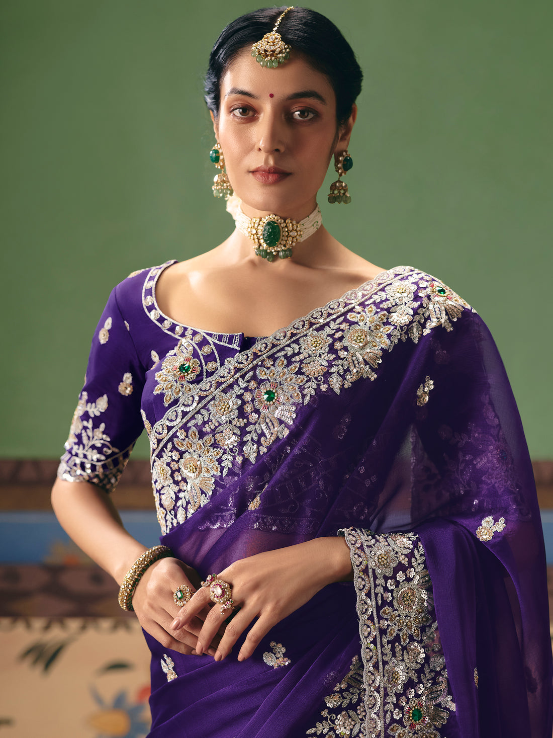 Fabulous Navy Blue Sequins Silk Reception Wear Saree With Blouse