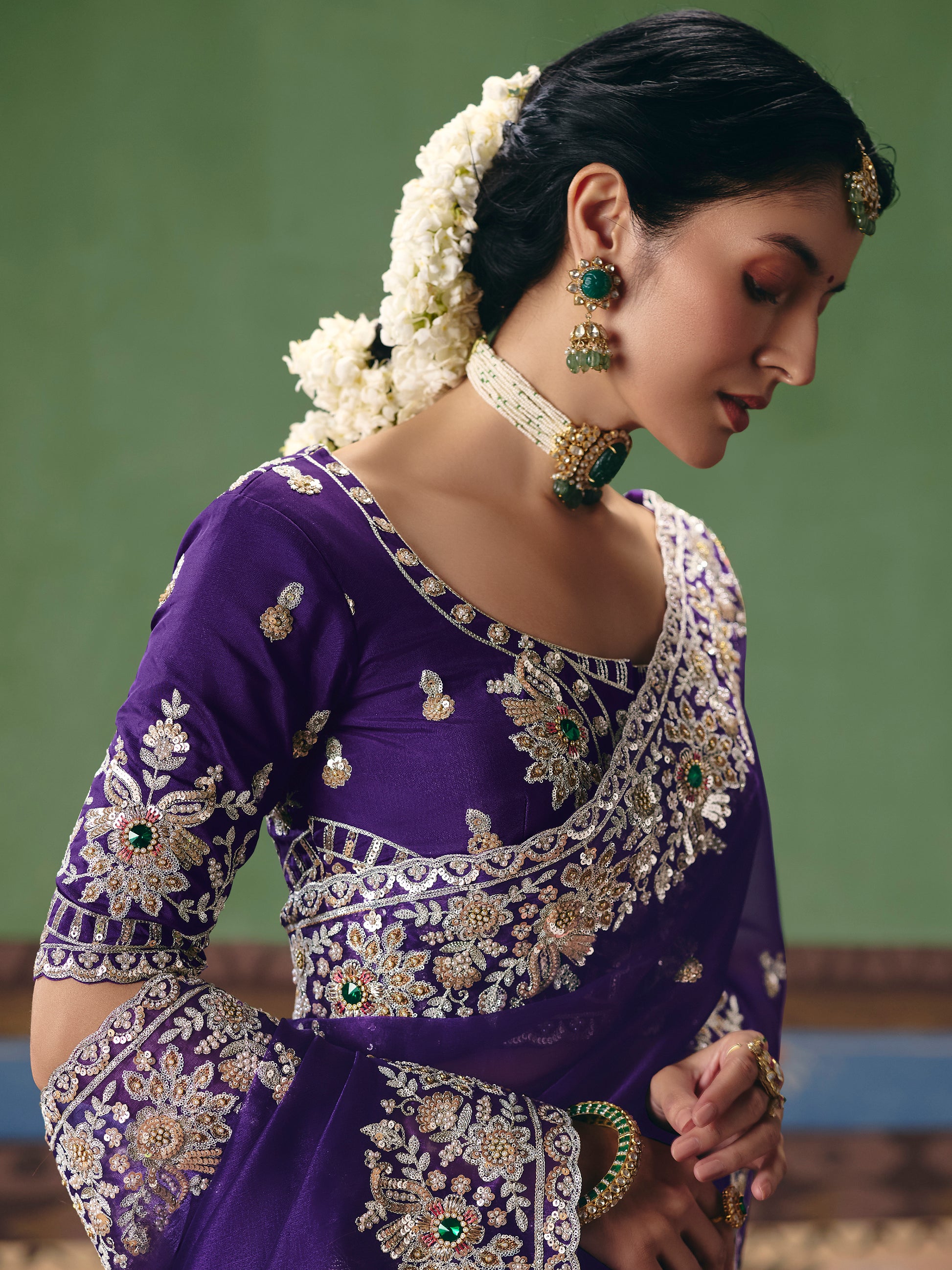 Fabulous Navy Blue Sequins Silk Reception Wear Saree With Blouse