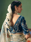 Beautiful Sky-Blue Embroidered Silk Designer Saree With Blouse