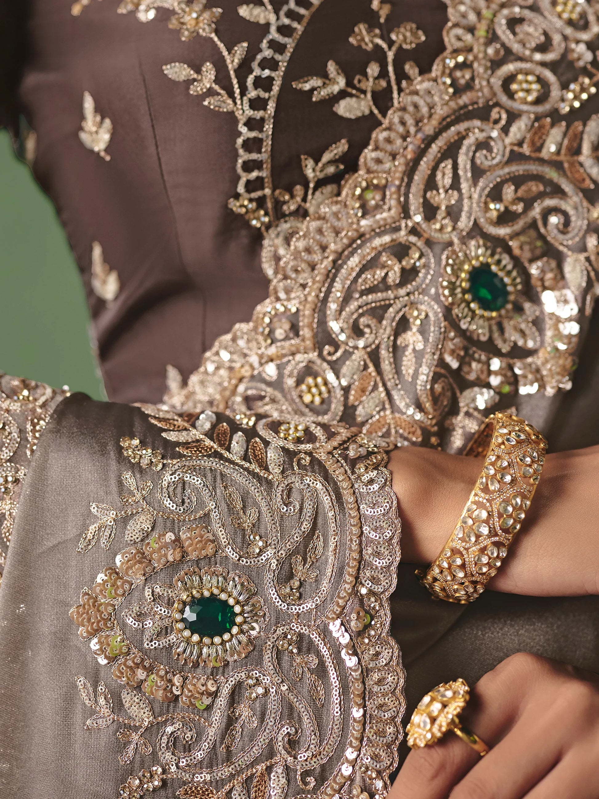 Attractive Grey Sequins Silk Engagement Wear Saree With Blouse