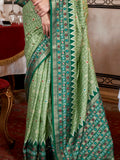 Gorgeous Pista Green Printed Silk Event Wear Saree With Blouse