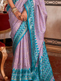 Alluring Lavender Printed Silk Festival Wear Saree With Blouse