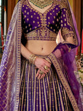 Brilliant Purple Pearl Work Silk Bridal Lehenga Choli With Double Dupatta