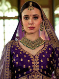 Brilliant Purple Pearl Work Silk Bridal Lehenga Choli With Double Dupatta