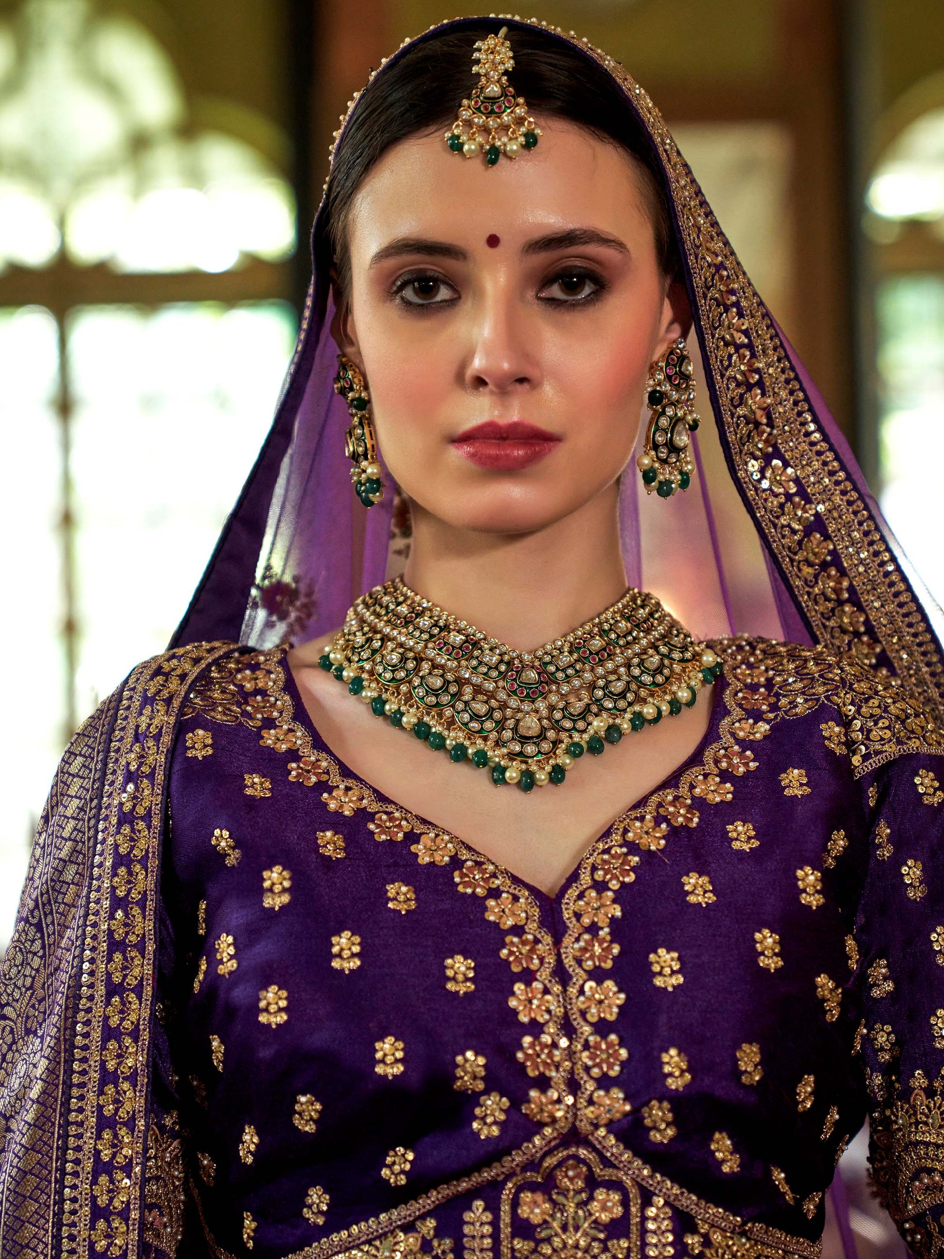 Brilliant Purple Pearl Work Silk Bridal Lehenga Choli With Double Dupatta
