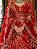 Gorgeous Red Heavy Embroidery Silk Bridal Lehenga Choli With Double Dupatta