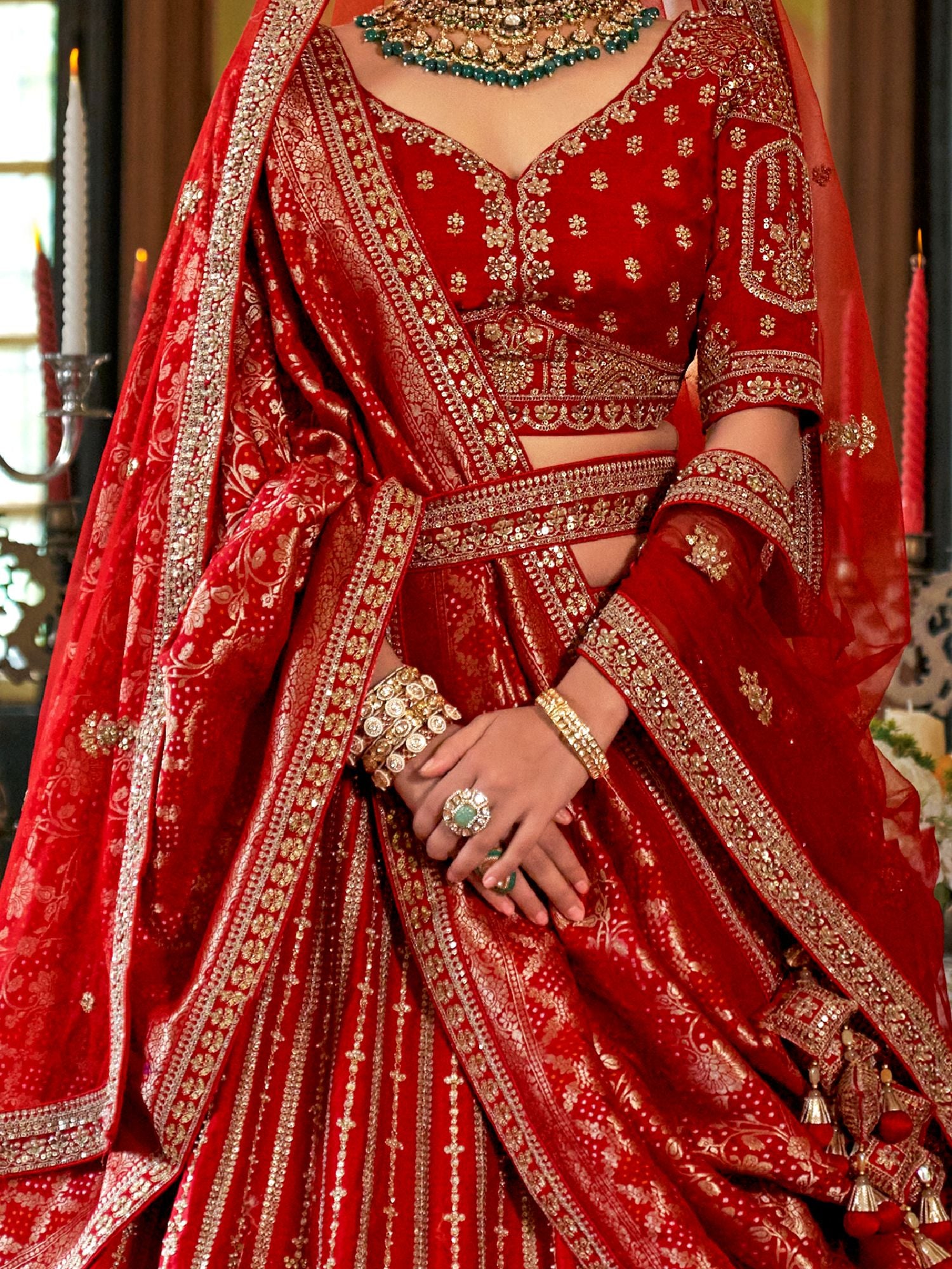 Gorgeous Red Heavy Embroidery Silk Bridal Lehenga Choli With Double Dupatta