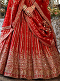 Gorgeous Red Heavy Embroidery Silk Bridal Lehenga Choli With Double Dupatta