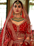 Gorgeous Red Heavy Embroidery Silk Bridal Lehenga Choli With Double Dupatta