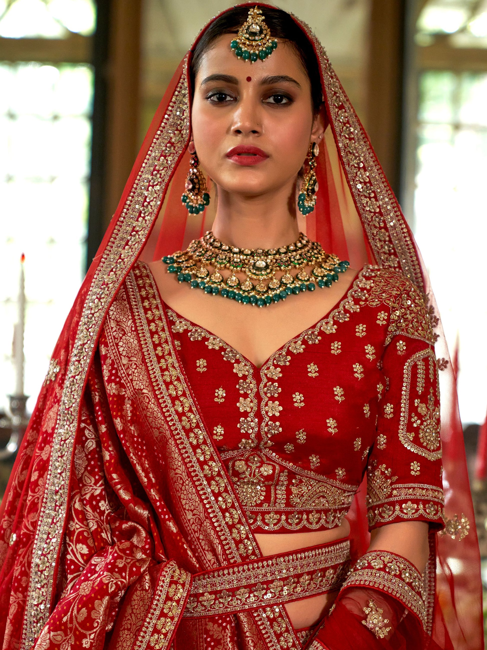 Gorgeous Red Heavy Embroidery Silk Bridal Lehenga Choli With Double Dupatta