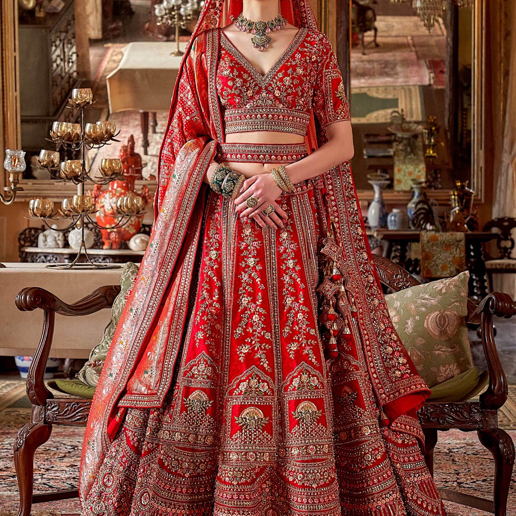 Wonderful Red Sequins Silk Bridal Lehenga Choli With Double Dupatta