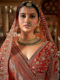 Awesome Orange Embroidered Silk Bridal Lehenga Choli With Double Dupatta
