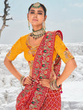 Incredible Red Bandhani Printed Georgette Wedding Saree With Blouse