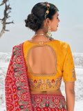 Incredible Red Bandhani Printed Georgette Wedding Saree With Blouse