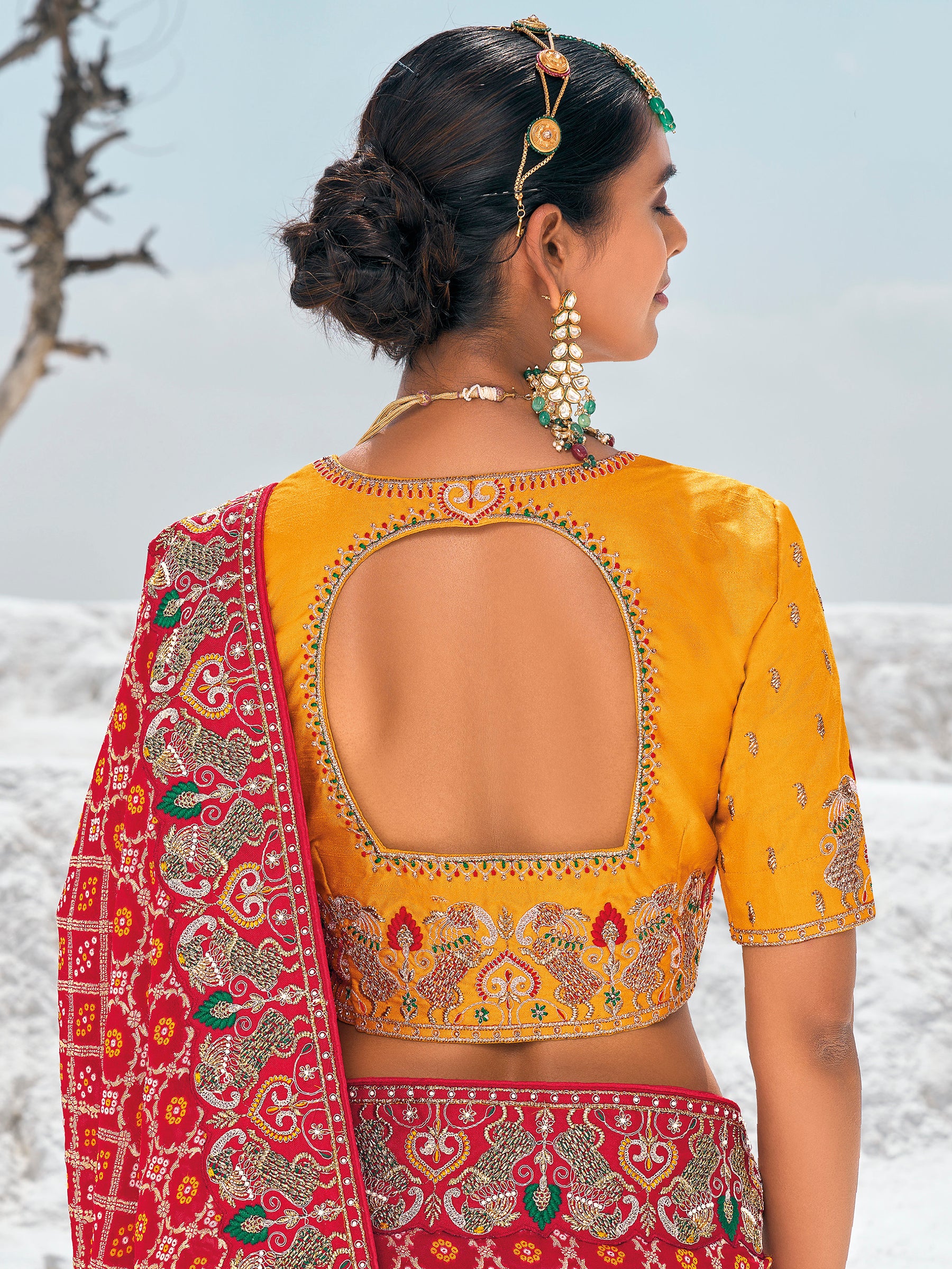 Incredible Red Bandhani Printed Georgette Wedding Saree With Blouse
